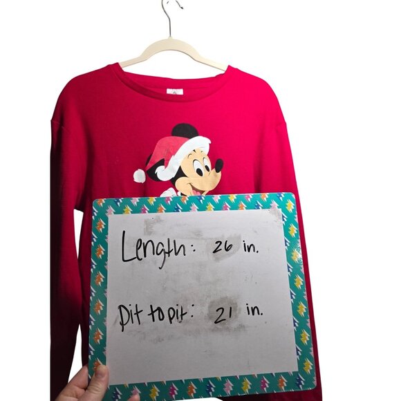 Disney Parks Mickey Mouse Santa Red Festive Thermal Long Sleeve Adult L 21x26 - Picture 7 of 7